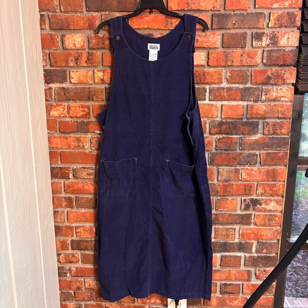 Basic Editions Womens vintage corduroy sleeveless shift midi dress blue L